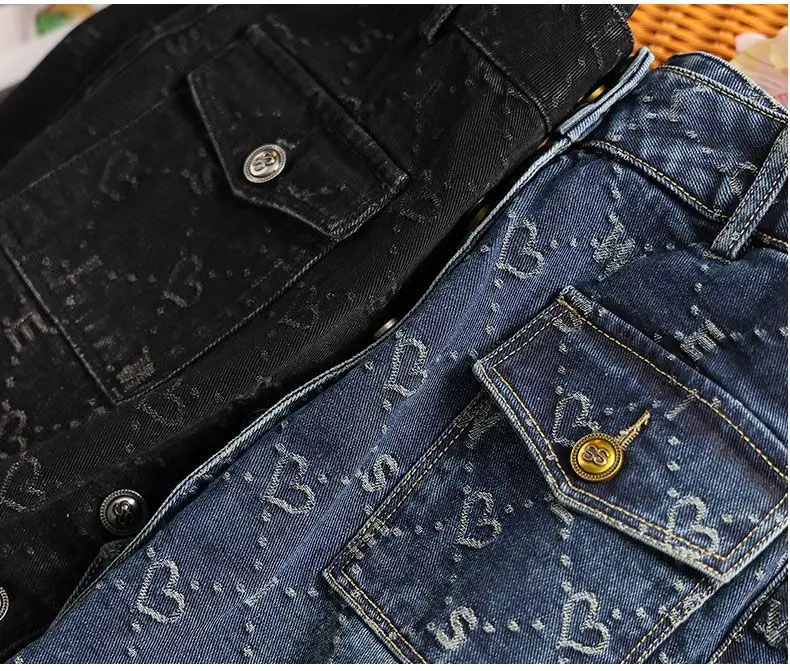 Spring Love Jacquard Denim Skirt Women Autumn 2025 New Casual Slim Split Buttock Skirt With pockets Female Long Denim Skirts