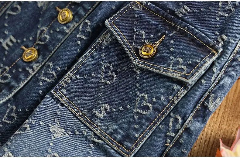 Spring Love Jacquard Denim Skirt Women Autumn 2025 New Casual Slim Split Buttock Skirt With pockets Female Long Denim Skirts