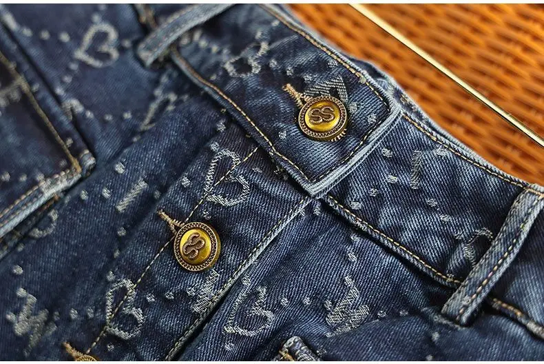 Spring Love Jacquard Denim Skirt Women Autumn 2025 New Casual Slim Split Buttock Skirt With pockets Female Long Denim Skirts