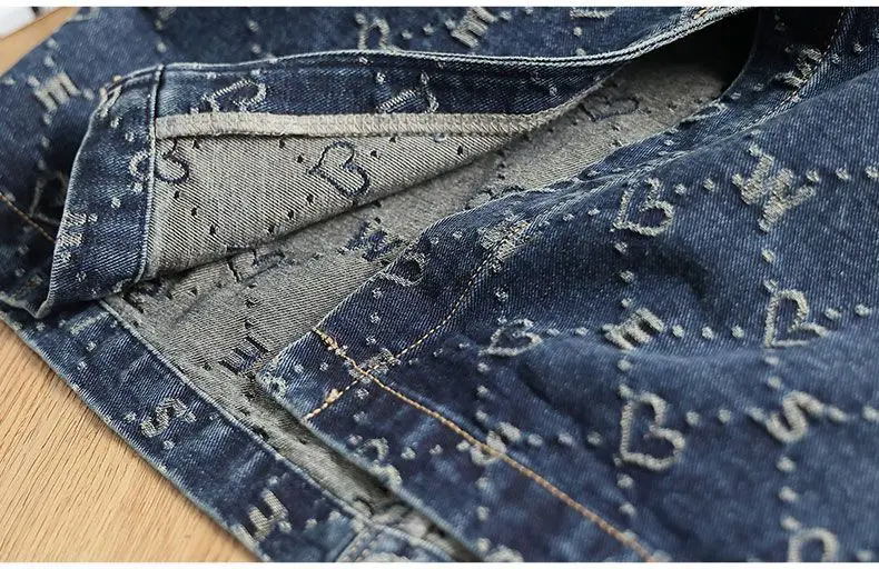 Spring Love Jacquard Denim Skirt Women Autumn 2025 New Casual Slim Split Buttock Skirt With pockets Female Long Denim Skirts