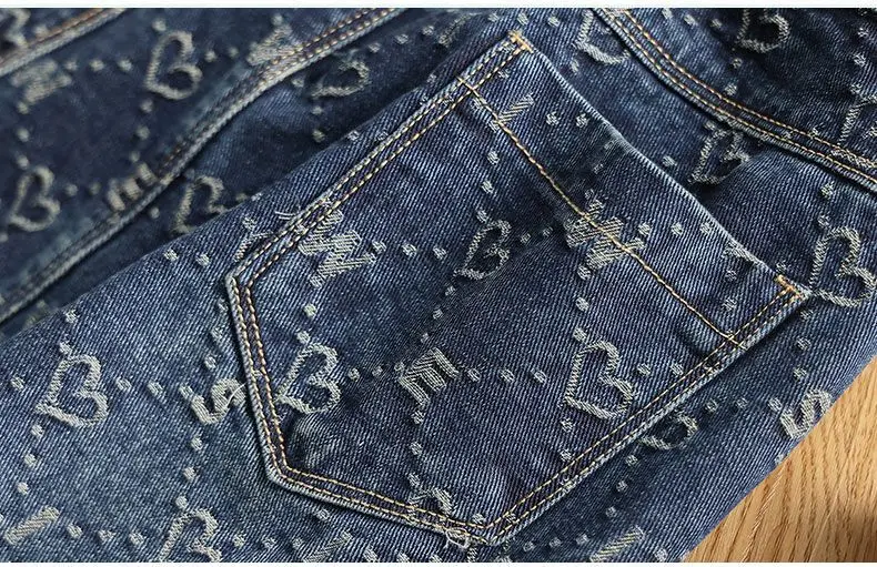 Spring Love Jacquard Denim Skirt Women Autumn 2025 New Casual Slim Split Buttock Skirt With pockets Female Long Denim Skirts