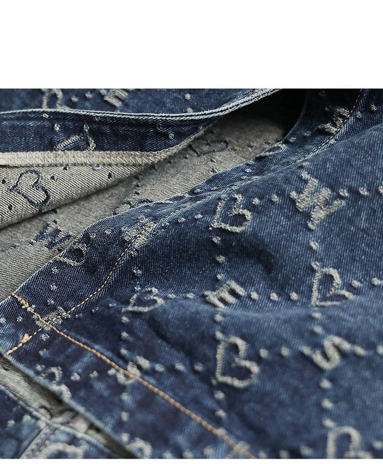 Spring Love Jacquard Denim Skirt Women Autumn 2025 New Casual Slim Split Buttock Skirt With pockets Female Long Denim Skirts