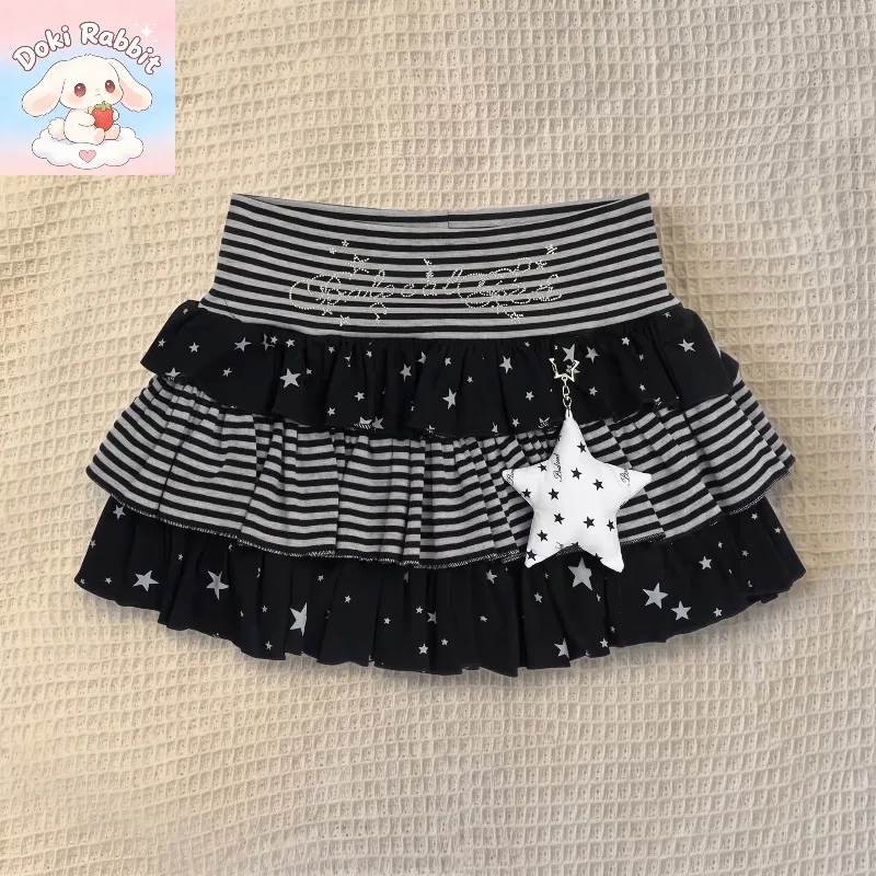 Summer Y2k Harajuku Mini Skirt Women High Waist Ruffle Trim Casual Party Music Festival Wear Korean Popular Kawaii Lolita Skirt