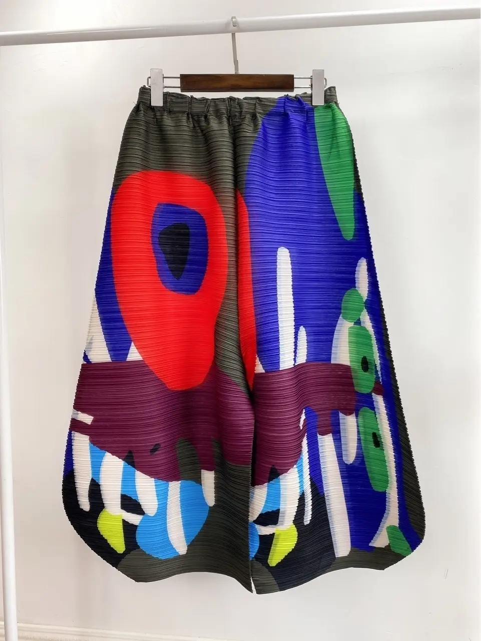 Miyake Pleated Wide Leg Pants Woman Multicolor Print Elastic High Waist Loose Plus Size 2022 New Autumn Women Clothing