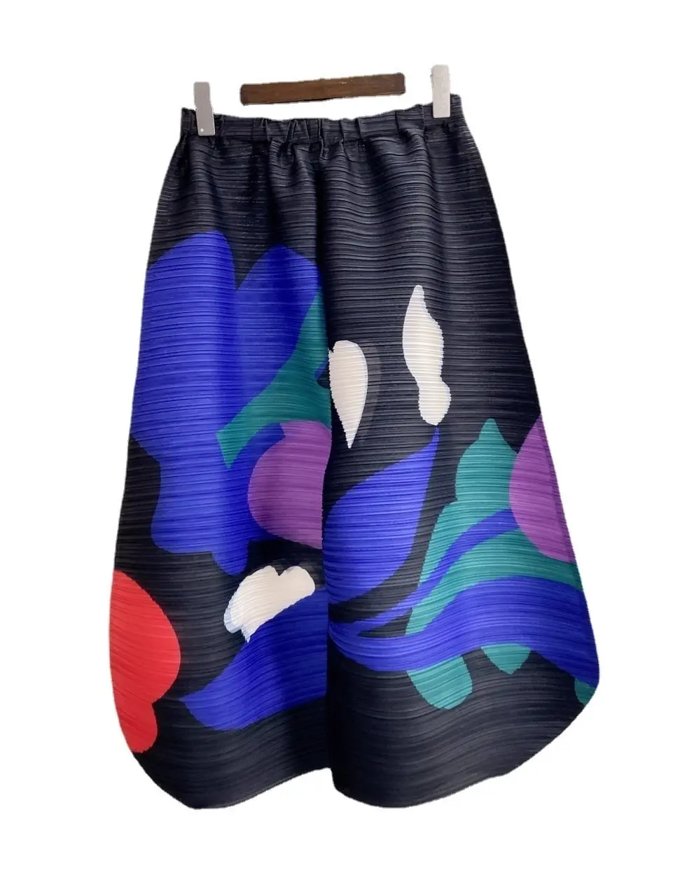 Miyake Pleated Wide Leg Pants Woman Multicolor Print Elastic High Waist Loose Plus Size 2022 New Autumn Women Clothing