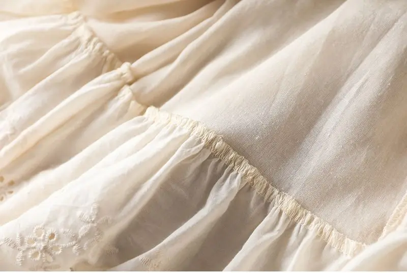 Embroidery Lace Skirts Women Cotton Elastic Waist Streetwear Mid-length Skirt Vintage Patchwork Harajuku Lace-up Solid Clothing