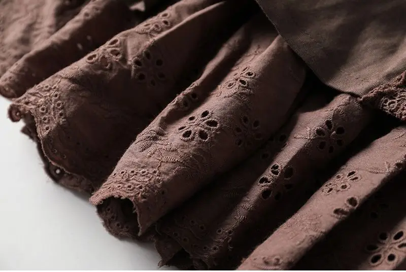 Embroidery Lace Skirts Women Cotton Elastic Waist Streetwear Mid-length Skirt Vintage Patchwork Harajuku Lace-up Solid Clothing