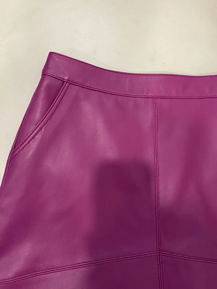 Woman Skirts Elegant 2025 New Fashion Korean Style Genuine Real Leather Skirts High Waist Mini Skirt Womens