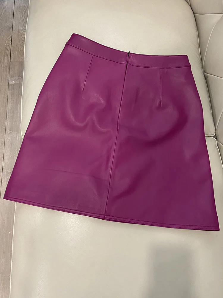 Woman Skirts Elegant 2025 New Fashion Korean Style Genuine Real Leather Skirts High Waist Mini Skirt Womens