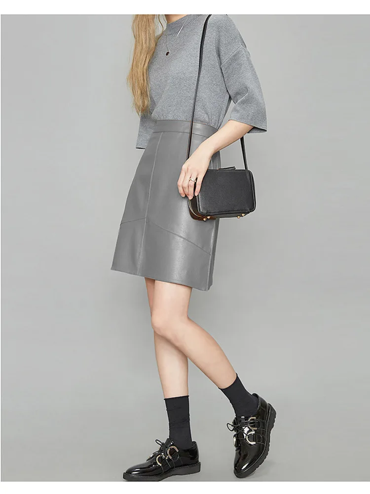 Woman Skirts Elegant 2025 New Fashion Korean Style Genuine Real Leather Skirts High Waist Mini Skirt Womens