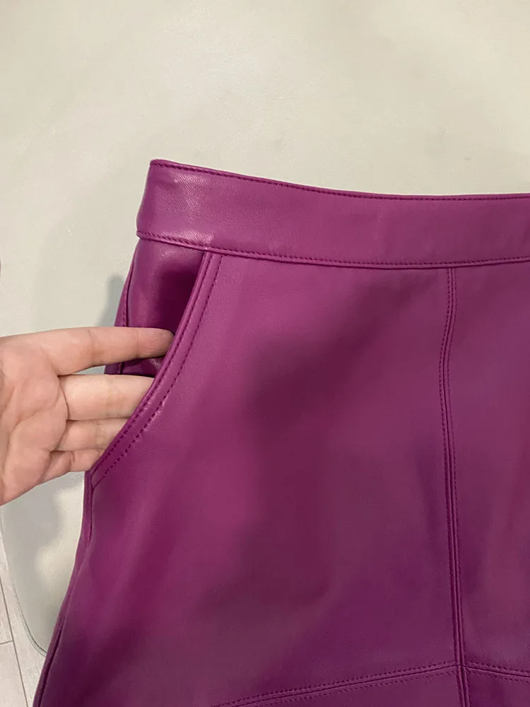 Woman Skirts Elegant 2025 New Fashion Korean Style Genuine Real Leather Skirts High Waist Mini Skirt Womens