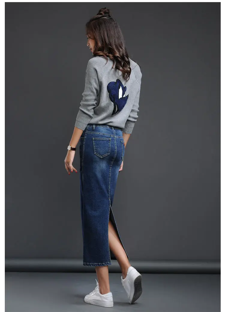 Classic Denim Women 2023 Long Jean Skirt High Waist Pencil Skirt Ladies Stretch Black Blue Faldas Largas Jupe Longue Femme