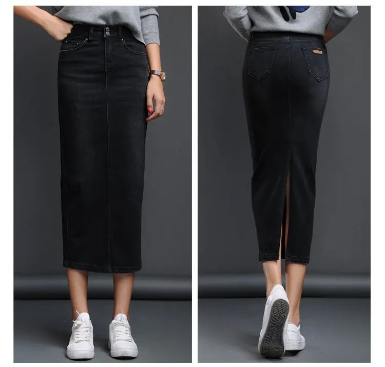 Classic Denim Women 2023 Long Jean Skirt High Waist Pencil Skirt Ladies Stretch Black Blue Faldas Largas Jupe Longue Femme