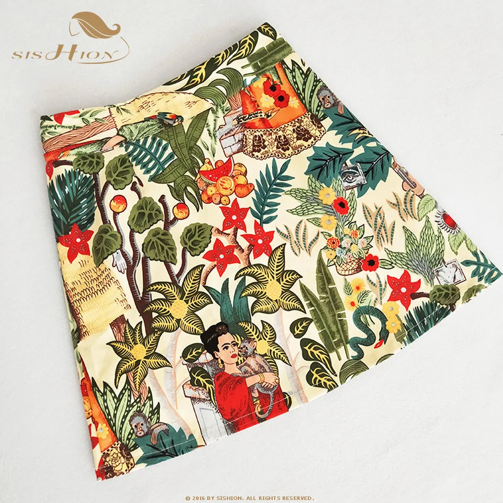 SISHION Dropshipping Floral Toucan Print Mini Skirt SS0008 Cotton Vintage Slim Retro Sexy Skirts Womens Ladies Women Skirt Y2K