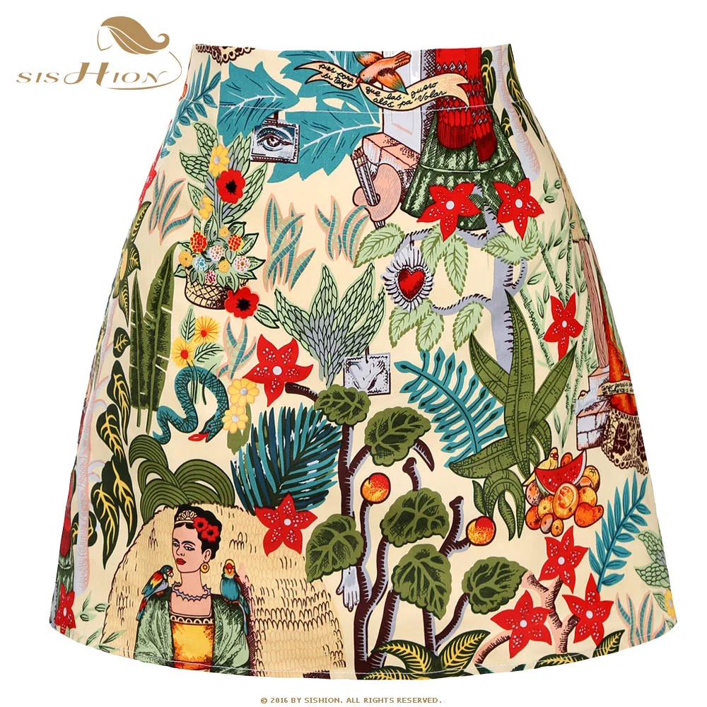 SISHION Dropshipping Floral Toucan Print Mini Skirt SS0008 Cotton Vintage Slim Retro Sexy Skirts Womens Ladies Women Skirt Y2K