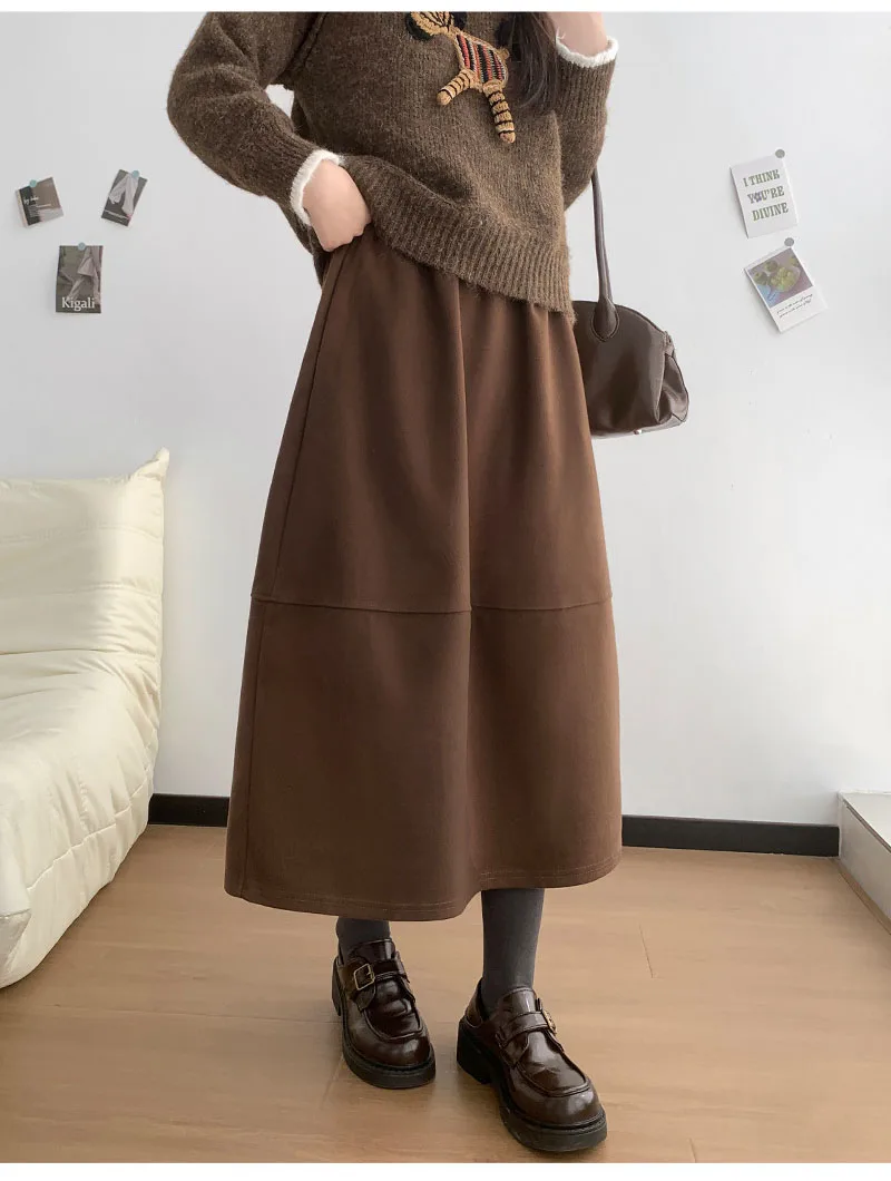 2025 New Woolen Bud Skirts for Women Autumn Winter Design Spliced A-Line Long Skirt Woman High Waist Slimmng Versatile Skirts
