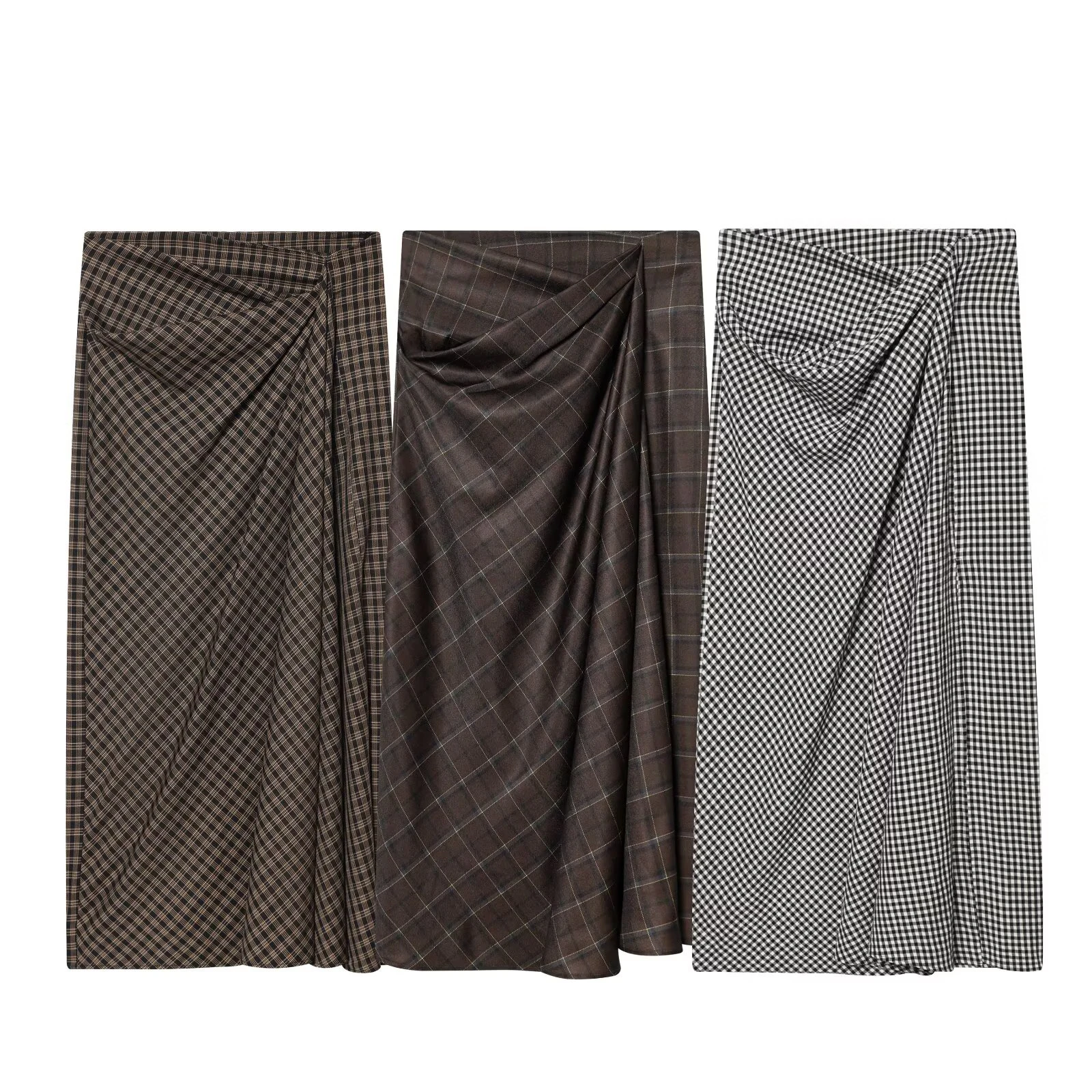 European and American style 2026 spring new women's clothing style simple and slim fit mid waist pleated plaid skirt