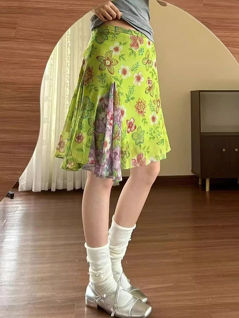 Floral Retro Sweet Skirt Women High Waist Slim Elegant Midi Skirts Summer Casual Female Vintage All Match Cute Mermaid Skirt New