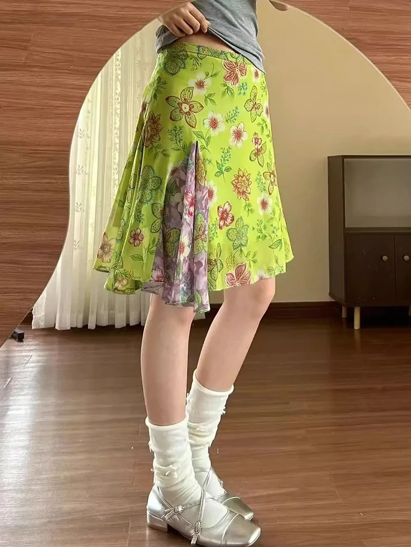 Floral Retro Sweet Skirt Women High Waist Slim Elegant Midi Skirts Summer Casual Female Vintage All Match Cute Mermaid Skirt New
