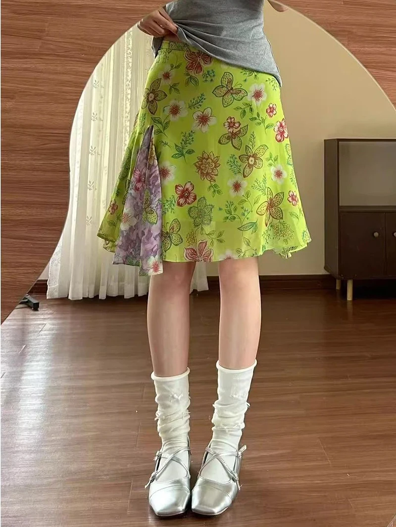 Floral Retro Sweet Skirt Women High Waist Slim Elegant Midi Skirts Summer Casual Female Vintage All Match Cute Mermaid Skirt New