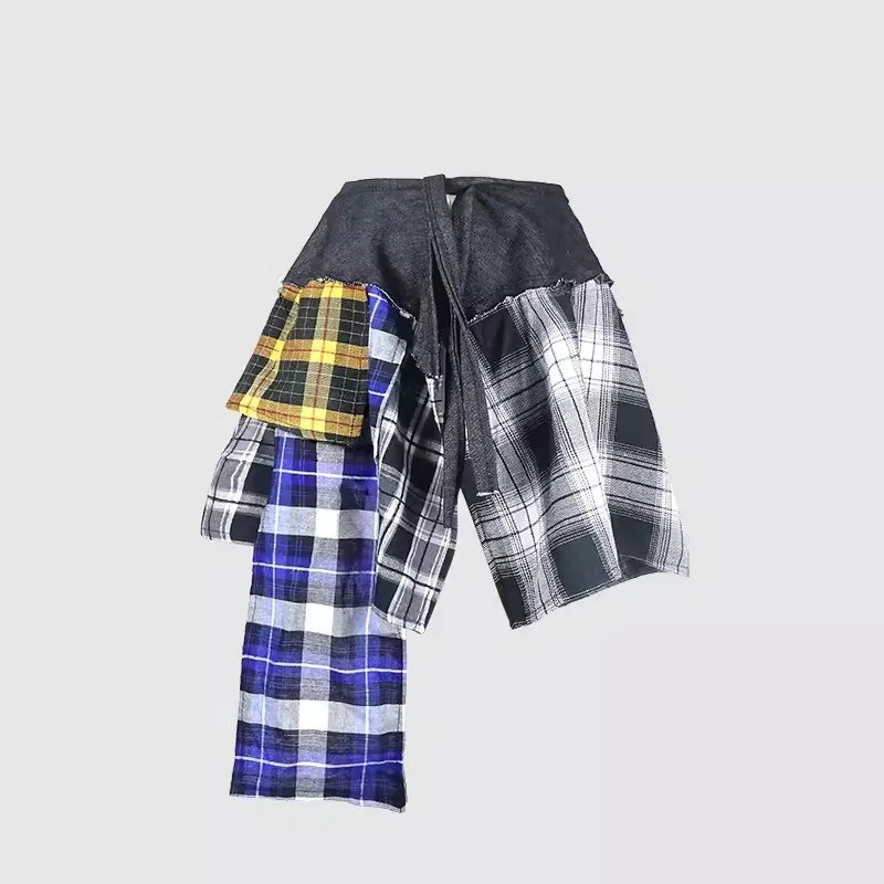 New Hip Hop Irregular Men and Women Fake Shirt Hem Spring Autumn False Shirt Skirt Half-body Denim Plaid Skirts Womens Jupe Saia