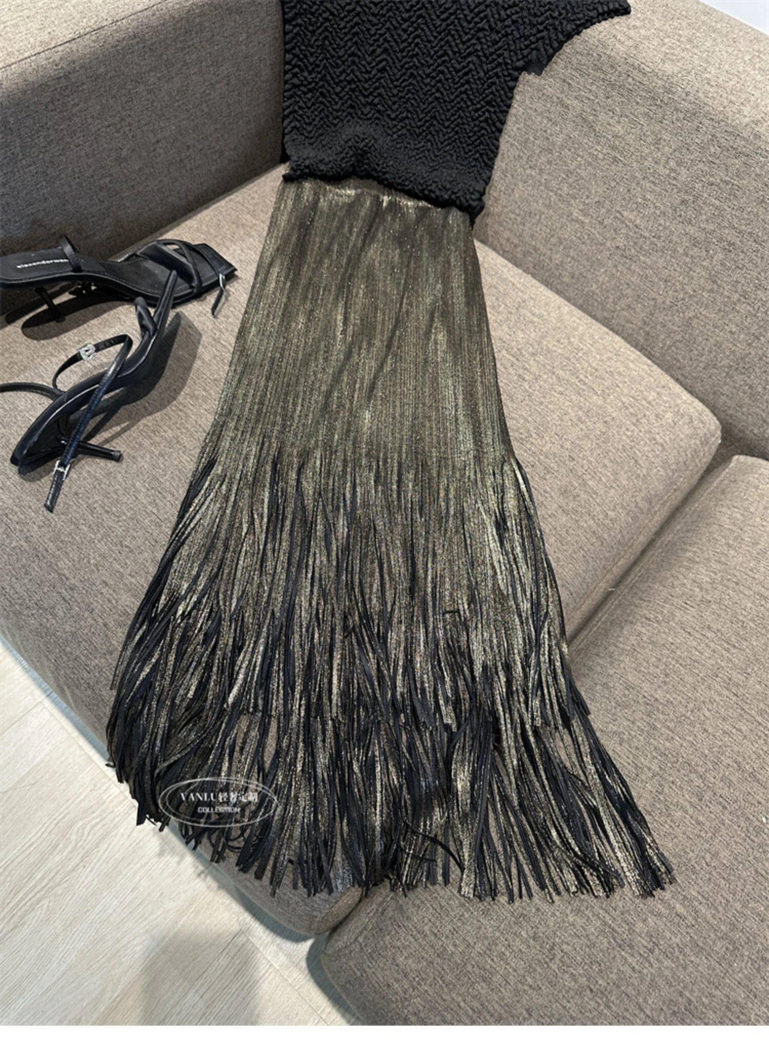 Miyake Pleated Summer New Women's Skirt Gold And Silver Shiny Silk Pleated Tassel High Waist Mid Length Skirt