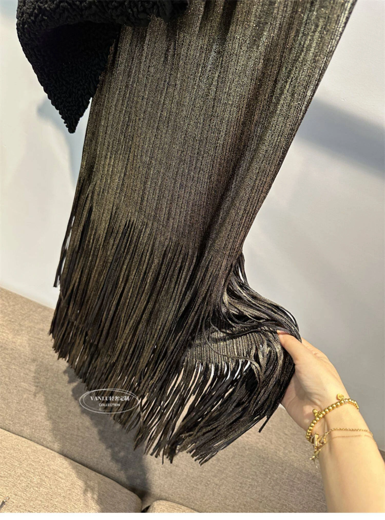 Miyake Pleated Summer New Women's Skirt Gold And Silver Shiny Silk Pleated Tassel High Waist Mid Length Skirt