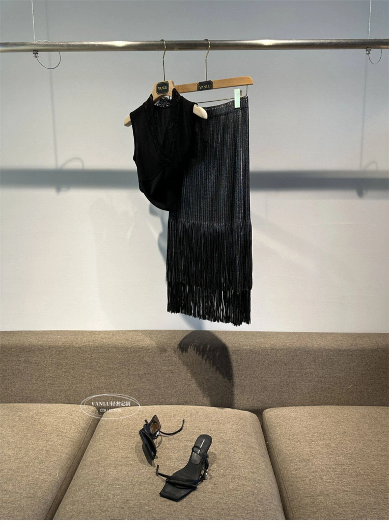 Miyake Pleated Summer New Women's Skirt Gold And Silver Shiny Silk Pleated Tassel High Waist Mid Length Skirt