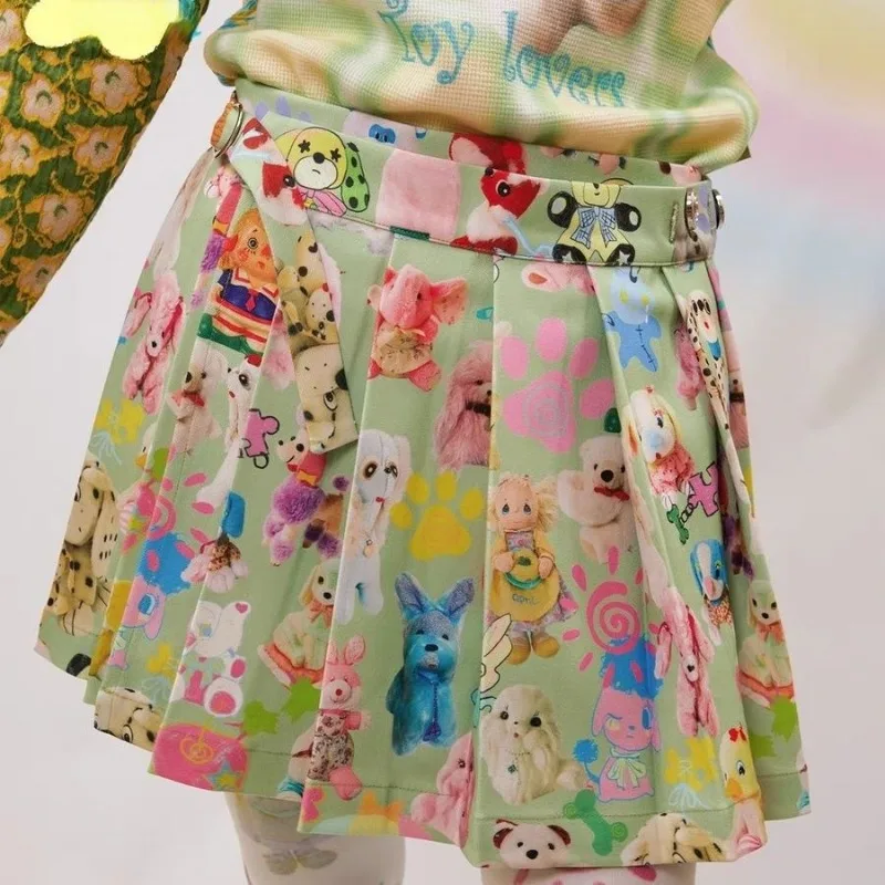 Summer Pleated Skirt Women Clothing Sweet Fashion Jupe 2025 Faldas Mujer De Moda High Waist Cartoon Print Japanese Mini Skirts