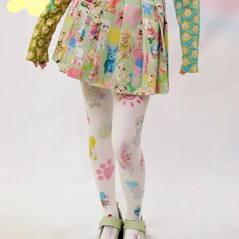 Summer Pleated Skirt Women Clothing Sweet Fashion Jupe 2025 Faldas Mujer De Moda High Waist Cartoon Print Japanese Mini Skirts