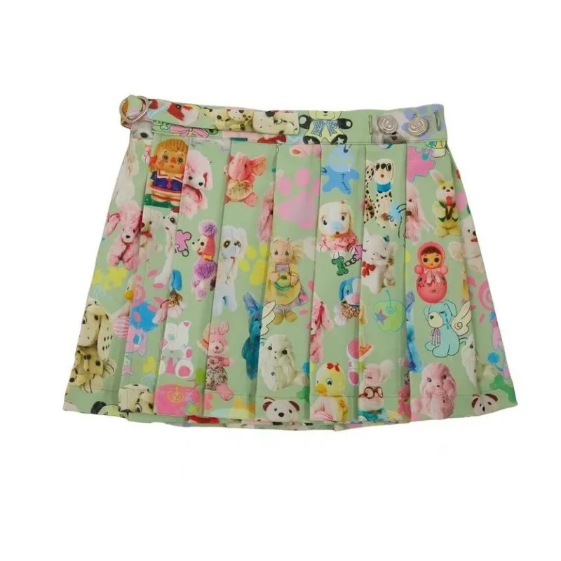 Summer Pleated Skirt Women Clothing Sweet Fashion Jupe 2025 Faldas Mujer De Moda High Waist Cartoon Print Japanese Mini Skirts