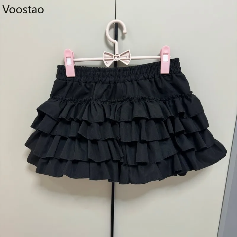 Gothic Y2k Lolita Mini Skirt Women Vintage Sexy Lace Love Hearts Ruffle Patchwork Punk Skirt Harajuku Cute High Waist Cake Skirt