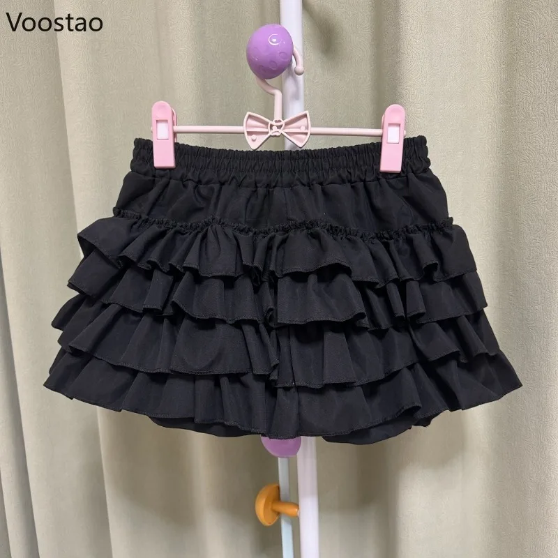 Gothic Y2k Lolita Mini Skirt Women Vintage Sexy Lace Love Hearts Ruffle Patchwork Punk Skirt Harajuku Cute High Waist Cake Skirt