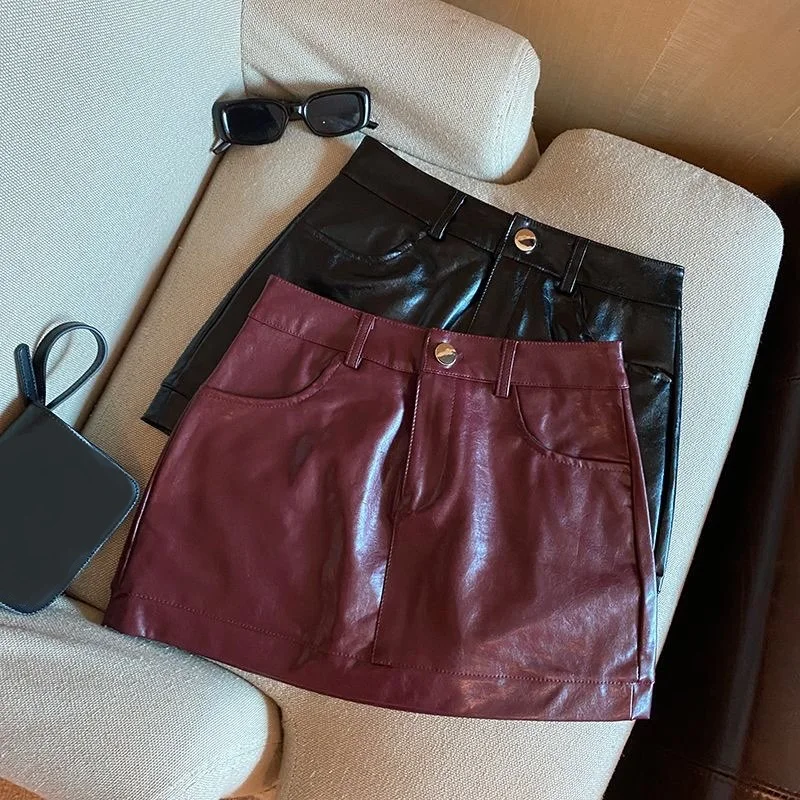 New Autumn Winter PU Leather Skirts for Women Leather Mini Skirt Female Short Skirts Bodycon Skirt High Waist Slim Sexy Skirt