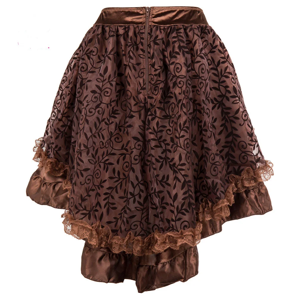 Women Steampunk Irregular Ruffle Pirate Skirt Gothic Autumn Winter Lace Trim Pleated Dancing Skirt Medieval Showgirl Party Dress
