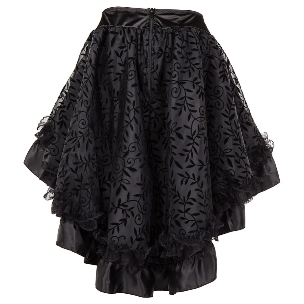 Women Steampunk Irregular Ruffle Pirate Skirt Gothic Autumn Winter Lace Trim Pleated Dancing Skirt Medieval Showgirl Party Dress