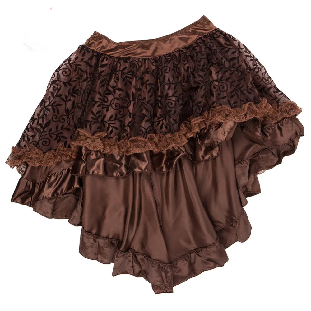Women Steampunk Irregular Ruffle Pirate Skirt Gothic Autumn Winter Lace Trim Pleated Dancing Skirt Medieval Showgirl Party Dress