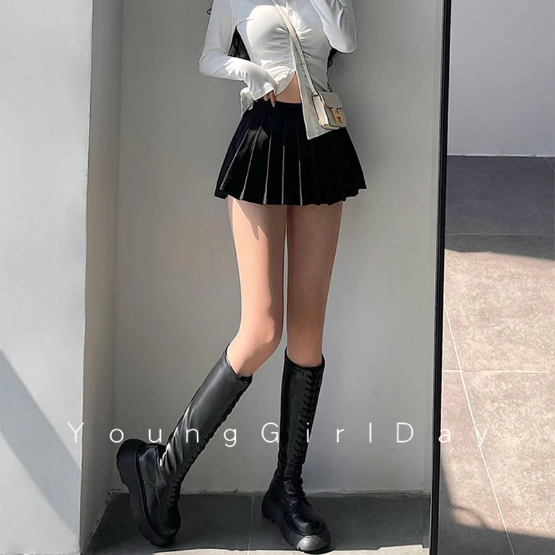 MEXZT Streetwear Sexy Mini Skirt Women Y2K Irregular Pleated Skirts with Shorts Korean White Black Gyaru Tennis Extreme Skirt