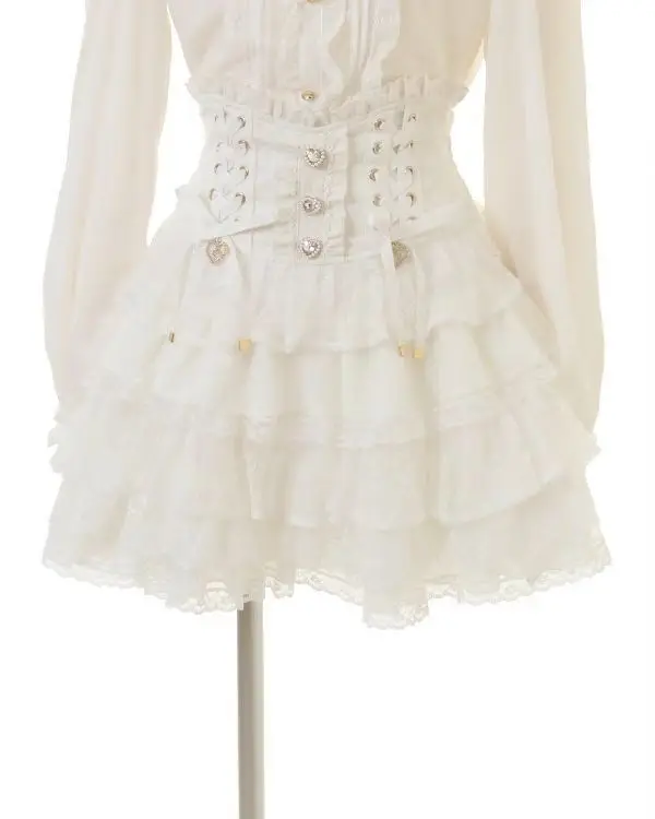 Japanese Sweet Lolita Style Mini Skirt Women Elegant Lace Bandage Party Cake Skirts Female Gothic Y2k Metal Buckle Skirt