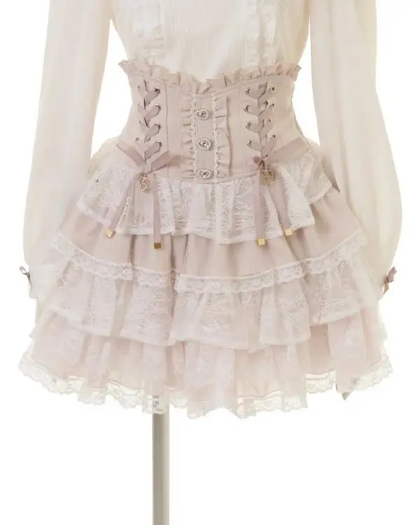 Japanese Sweet Lolita Style Mini Skirt Women Elegant Lace Bandage Party Cake Skirts Female Gothic Y2k Metal Buckle Skirt