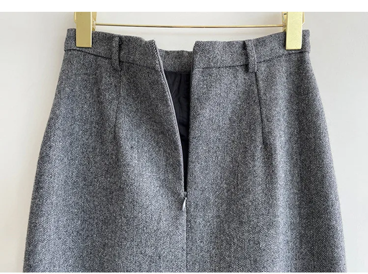 Gray Pencil Skirts Belted Elegant Women Slim Office Ladies Casual A-Line High Waist Split Midi Skirt Autumn Winter