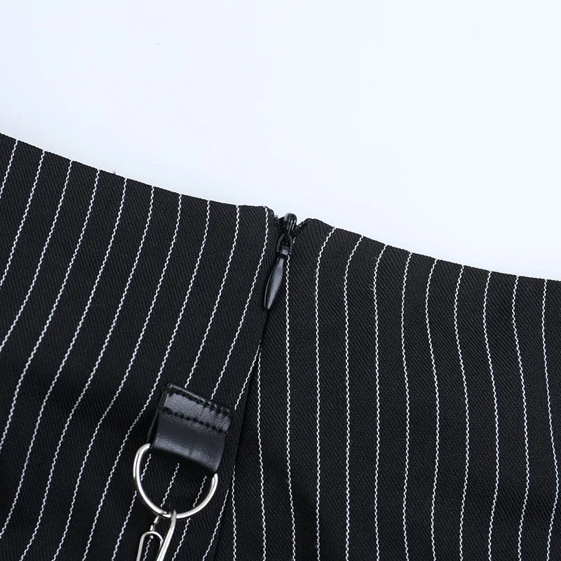 Goth Dark Women Fashion Striped Zipper Skirts Alt Streetwear Cyber Y2K Bottoms Mall Gothic Big Swing Skirt Casual Holiday Outfit