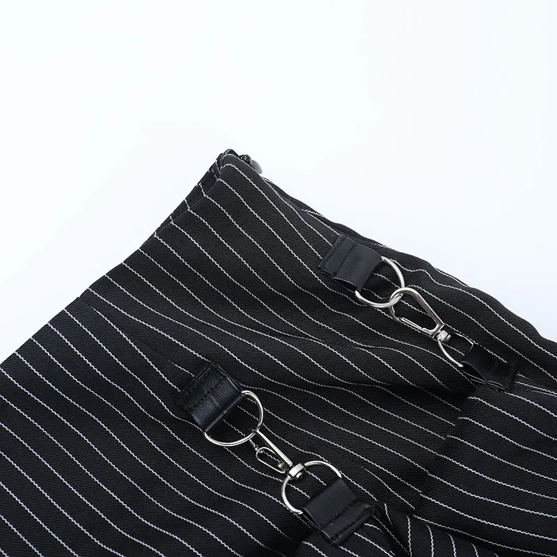 Goth Dark Women Fashion Striped Zipper Skirts Alt Streetwear Cyber Y2K Bottoms Mall Gothic Big Swing Skirt Casual Holiday Outfit
