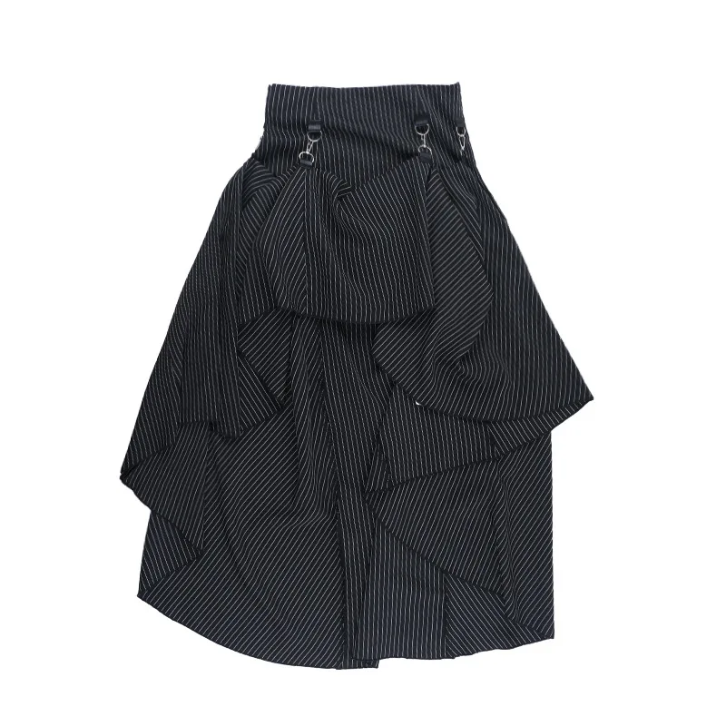 Goth Dark Women Fashion Striped Zipper Skirts Alt Streetwear Cyber Y2K Bottoms Mall Gothic Big Swing Skirt Casual Holiday Outfit