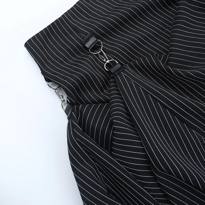 Goth Dark Women Fashion Striped Zipper Skirts Alt Streetwear Cyber Y2K Bottoms Mall Gothic Big Swing Skirt Casual Holiday Outfit