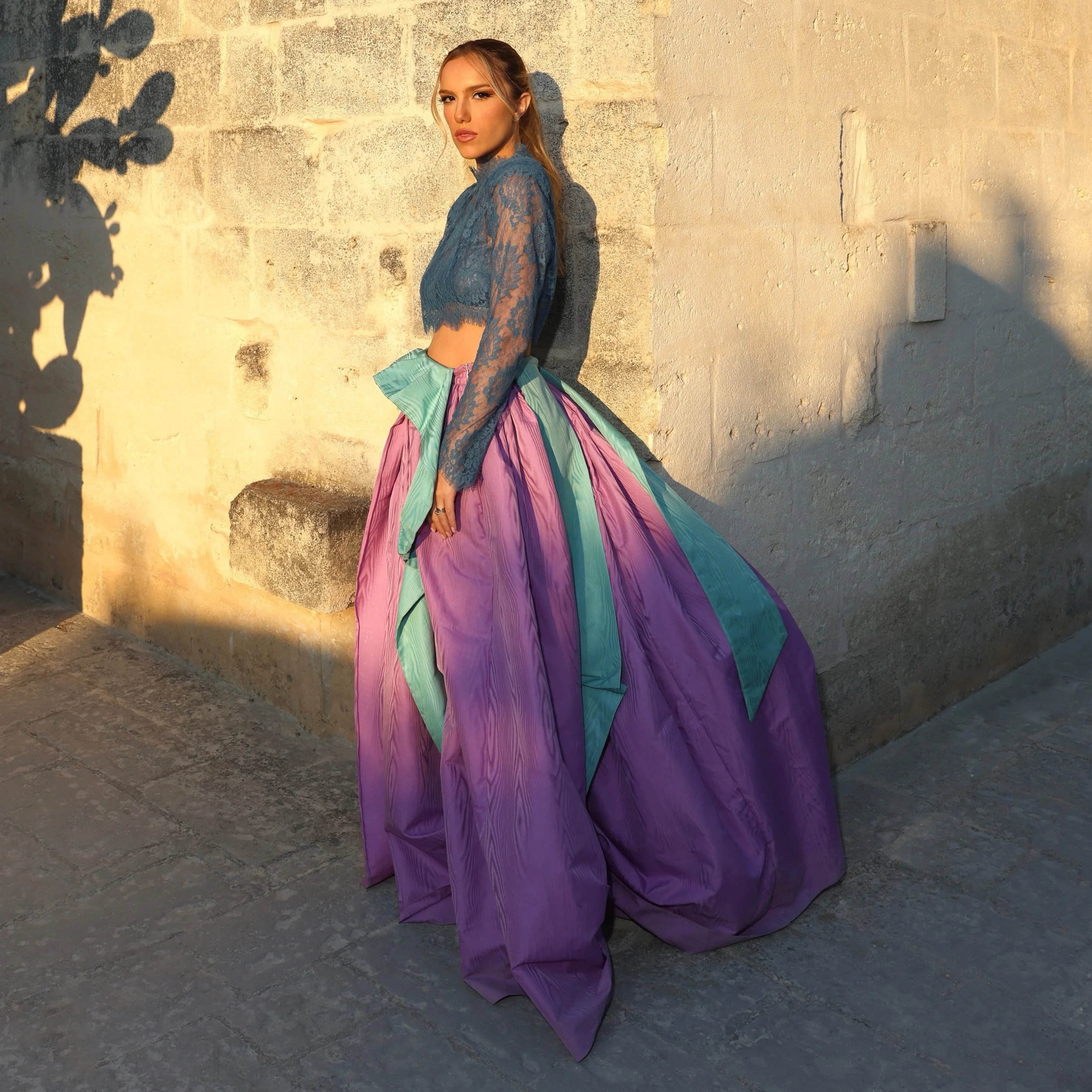 Purple Mint‑Green Color Block Taffeta Ball Gown Skirt High Waist Voluminous Floor‑Length Maxi Skirt Women Evening Party Skirt