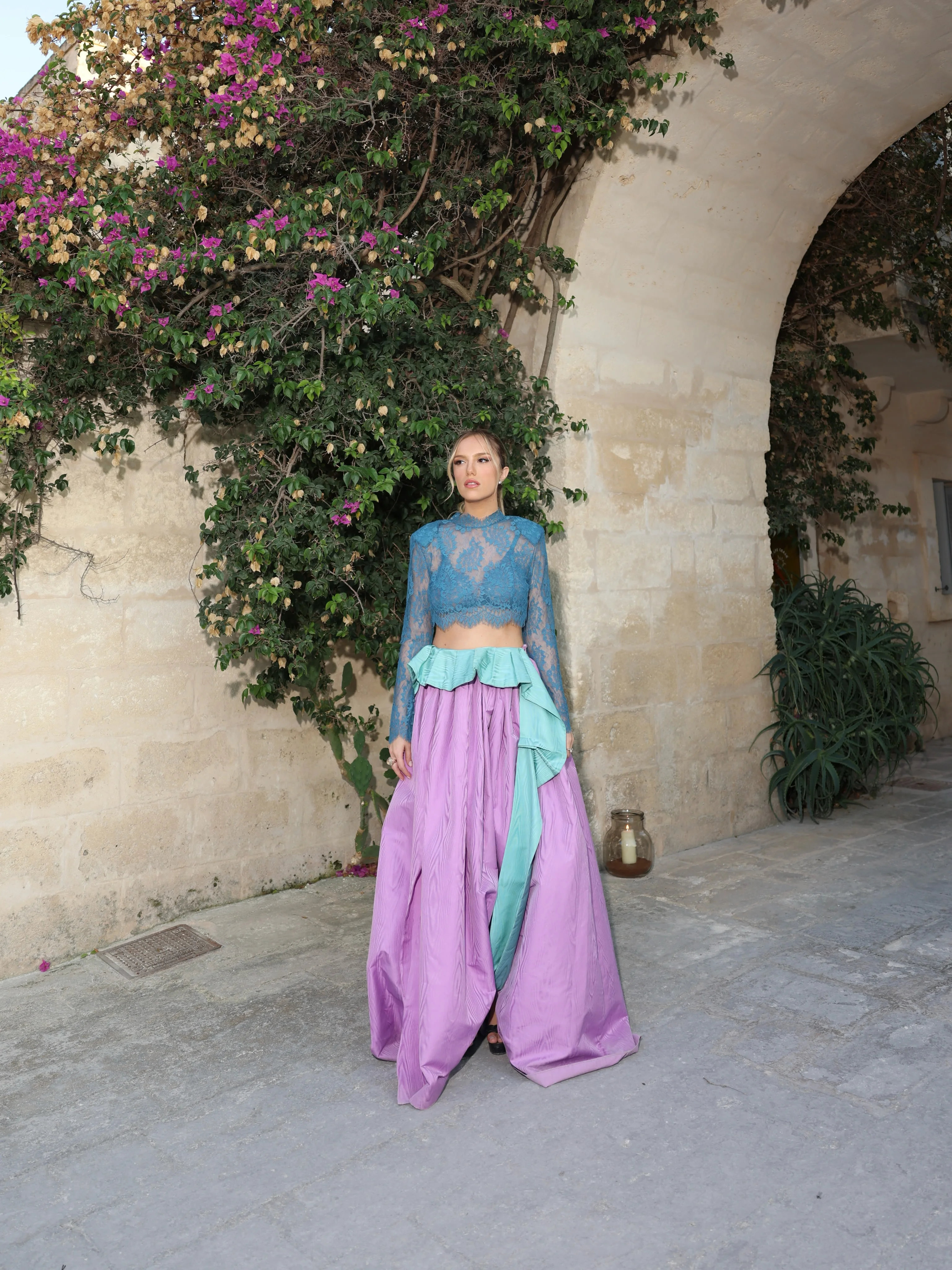 Purple Mint‑Green Color Block Taffeta Ball Gown Skirt High Waist Voluminous Floor‑Length Maxi Skirt Women Evening Party Skirt