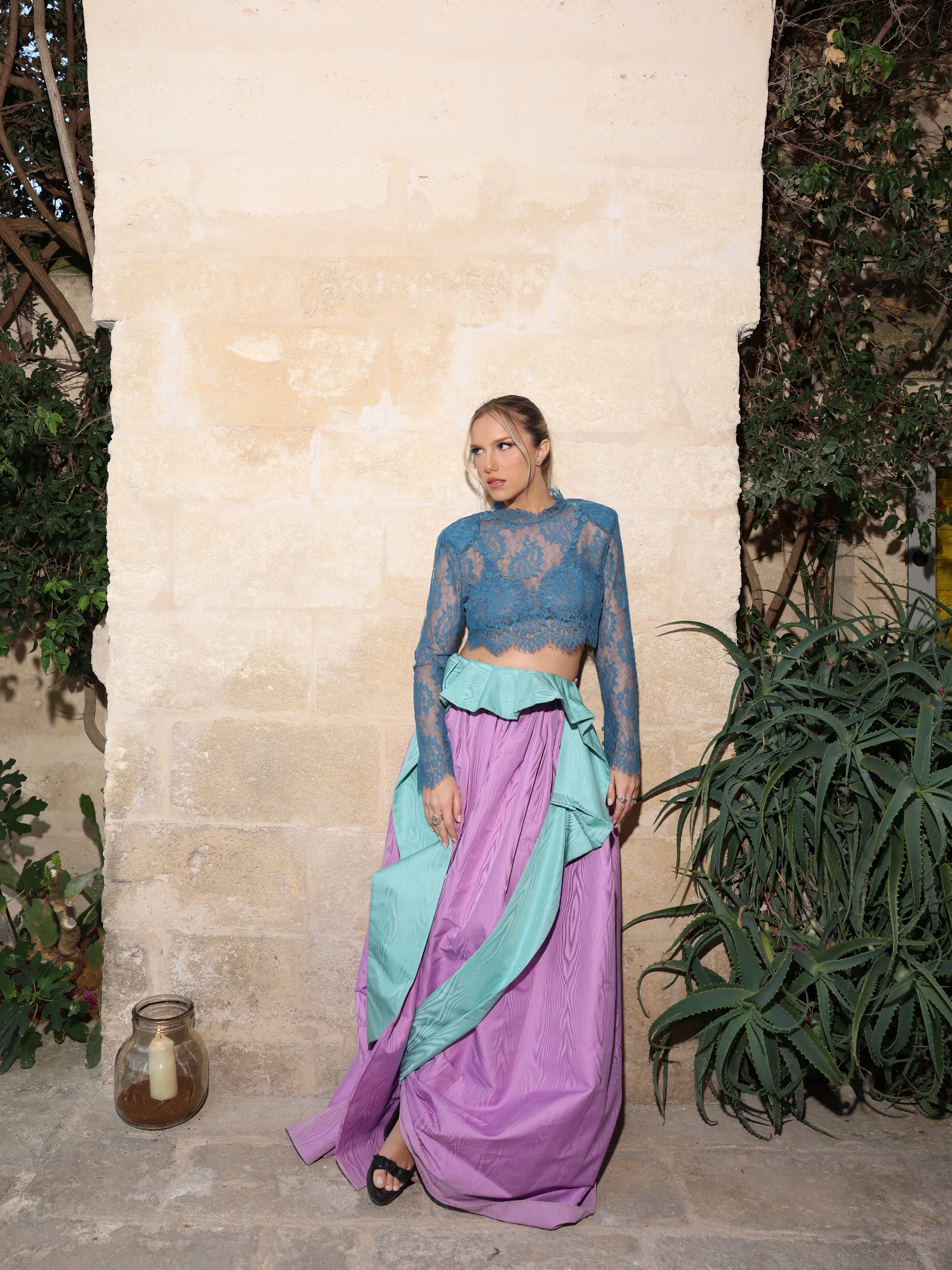 Purple Mint‑Green Color Block Taffeta Ball Gown Skirt High Waist Voluminous Floor‑Length Maxi Skirt Women Evening Party Skirt