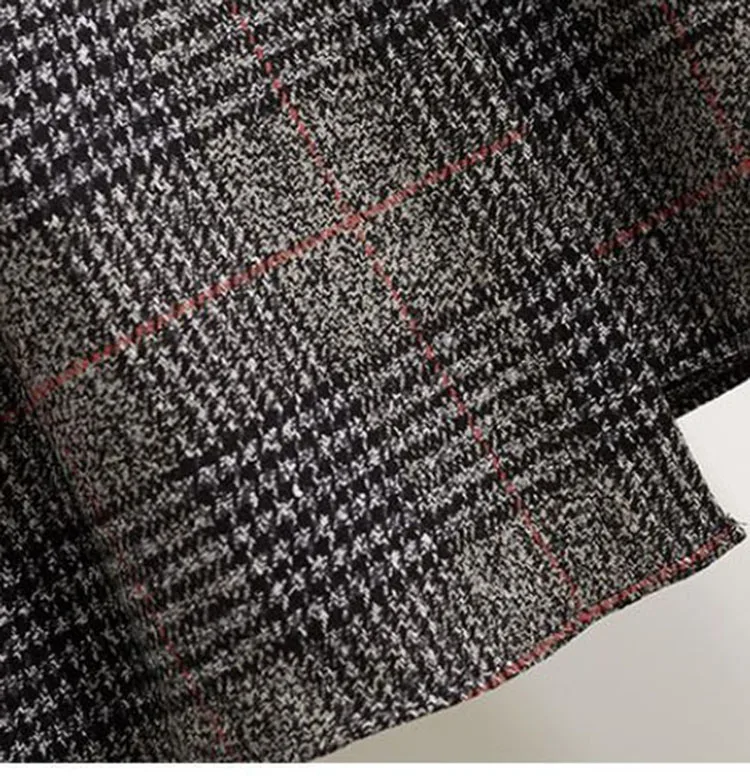 Office Lady Woolen Winter Thicken Umbrella Skirt New Autumn 2021 Plaid Asymmetrical Long Skirt Women Plus Size A-LINE Skirt