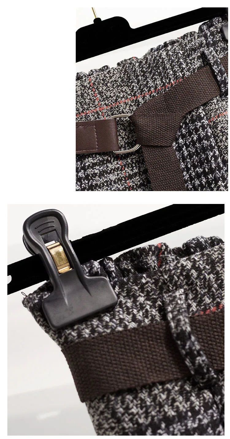 Office Lady Woolen Winter Thicken Umbrella Skirt New Autumn 2021 Plaid Asymmetrical Long Skirt Women Plus Size A-LINE Skirt
